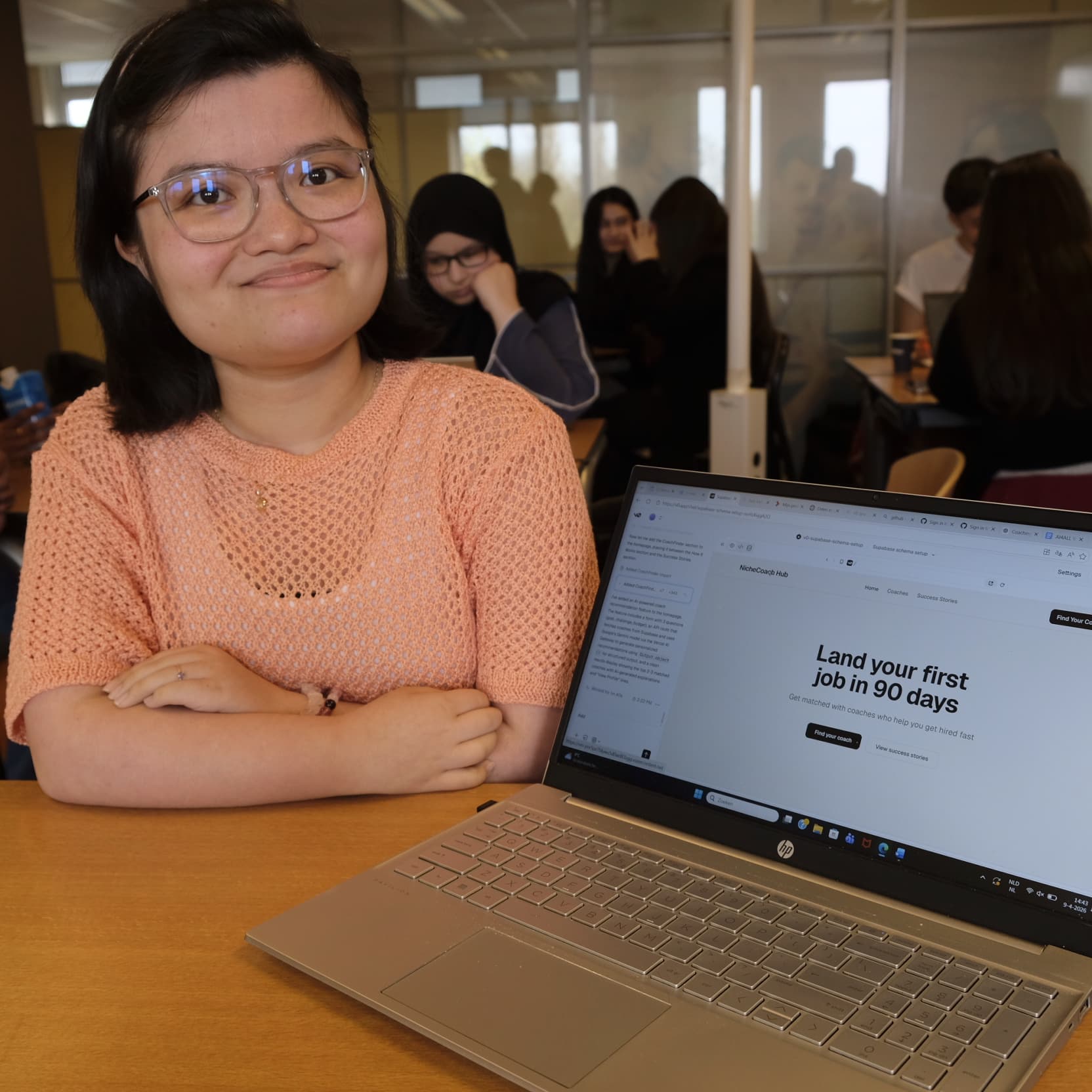 A student showcasing own project built with AI